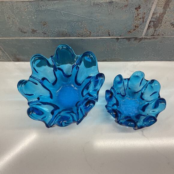 Cobalt Murano Style Finger Splash Nesting Art Glass Nesting Bowls - Picture 3 of 12